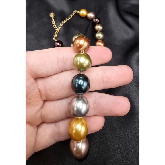 KJL 2009 Multicolor Faux Pearl Necklace Gold-Tone Chain Adjustable Length Elegan - Picture 4 of 5